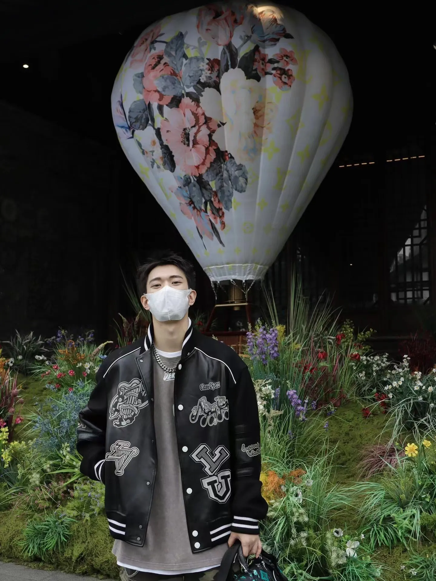 Louis Vuitton/Louis Vuitton 22Fw multi-logo printed leather baseball jacket